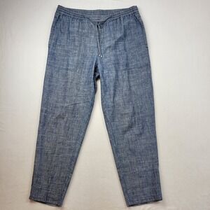 Eileen Fisher Blue Hemp Blend Pants Drawstring Waist Womens Large Organic Cotton